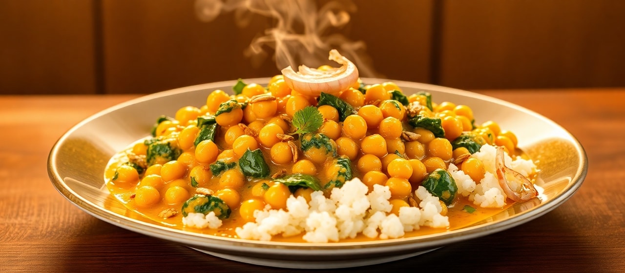Coconut Tamarind Chickpea and Spinach Curry