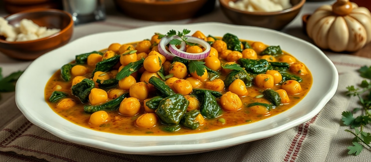 Coconut Tamarind Chickpea and Spinach Curry