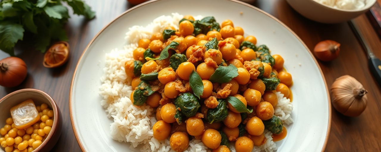 Coconut Tamarind Chickpea and Spinach Curry