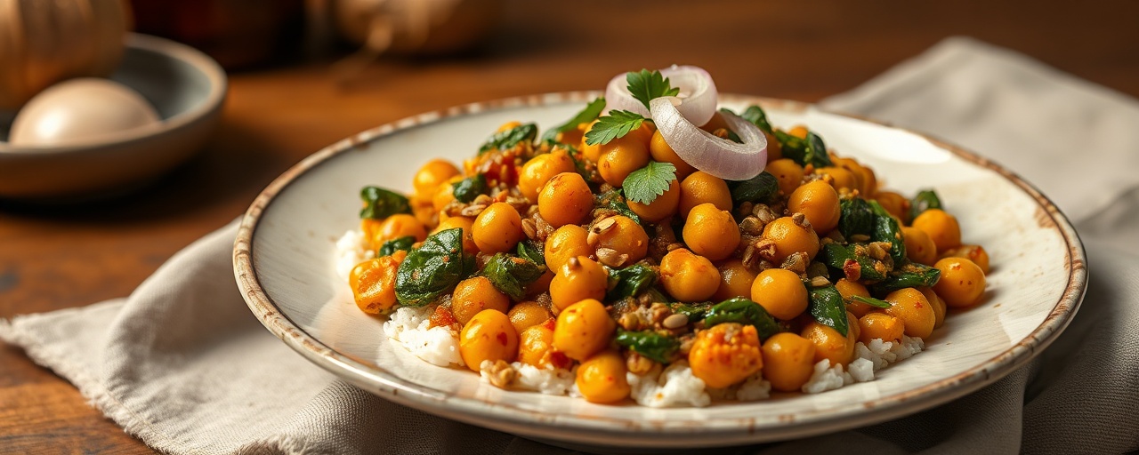 Coconut Tamarind Chickpea and Spinach Curry