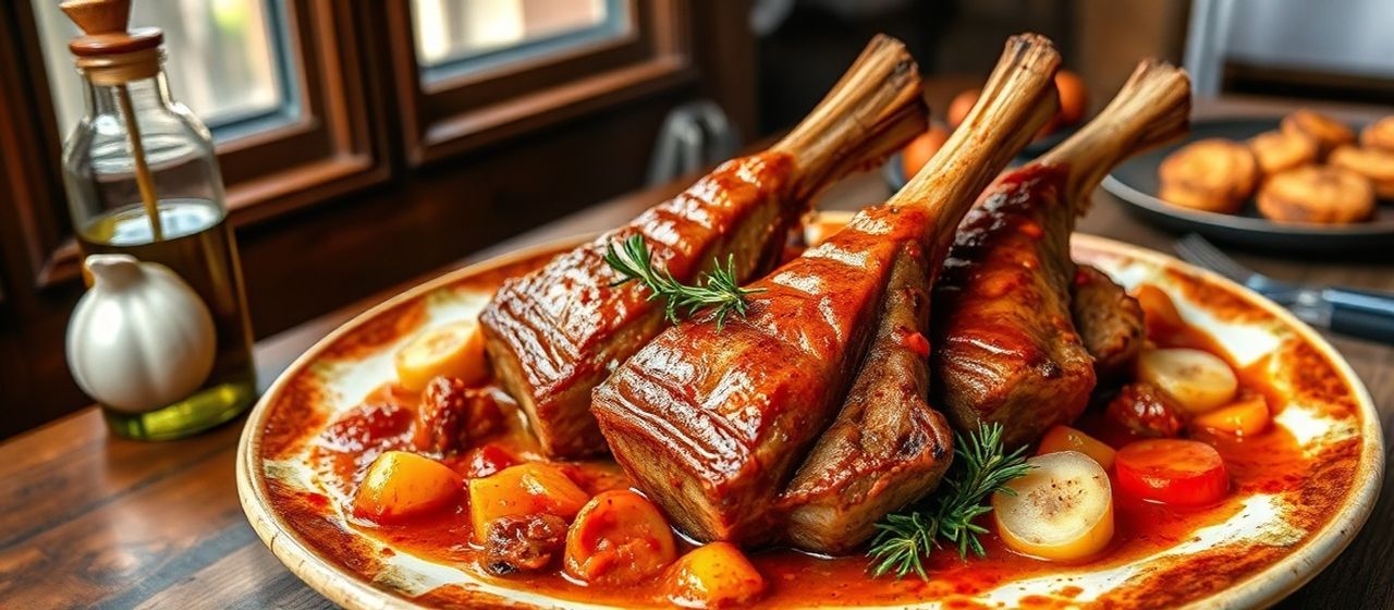 Cordero Asado a la Leña con Salsa Romesco