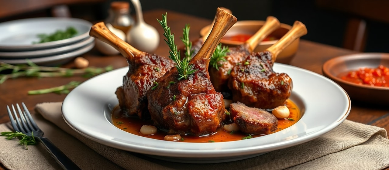 Cordero Asado a la Leña con Salsa Romesco