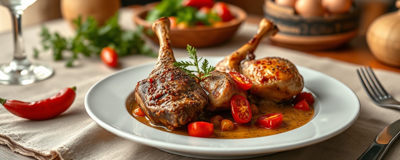 Cordero y Pollo Crujiente con Pimientos Rojos
