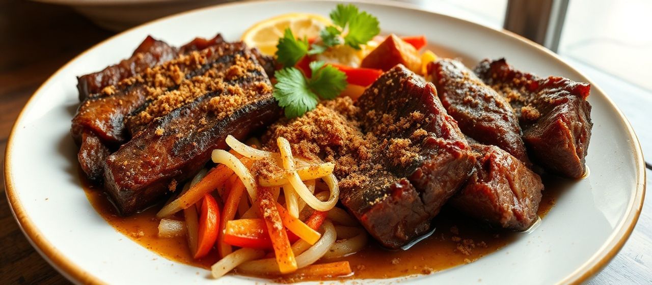 Costillas Curadas a la Colombiana con Hogao y Plátano Maduro