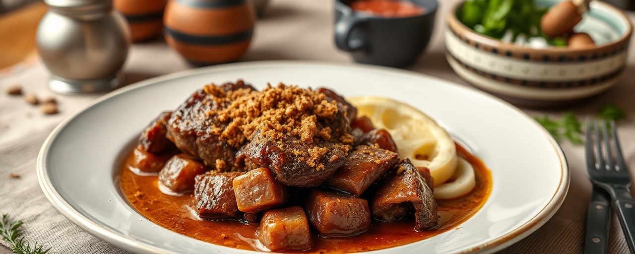 Costillas Curadas a la Colombiana con Hogao y Plátano Maduro