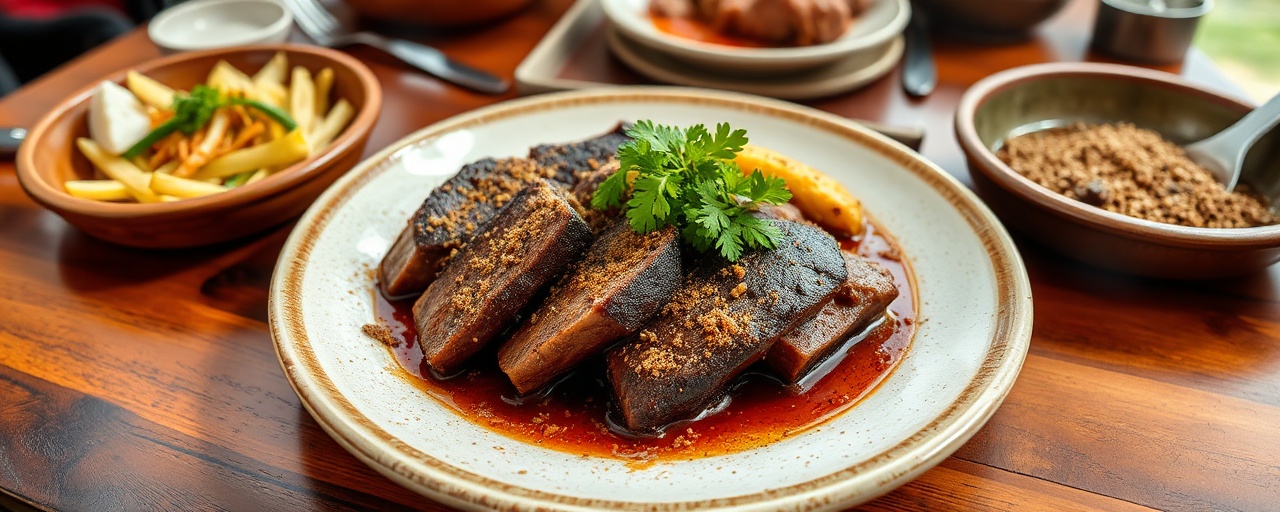 Costillas Curadas a la Colombiana con Hogao y Plátano Maduro