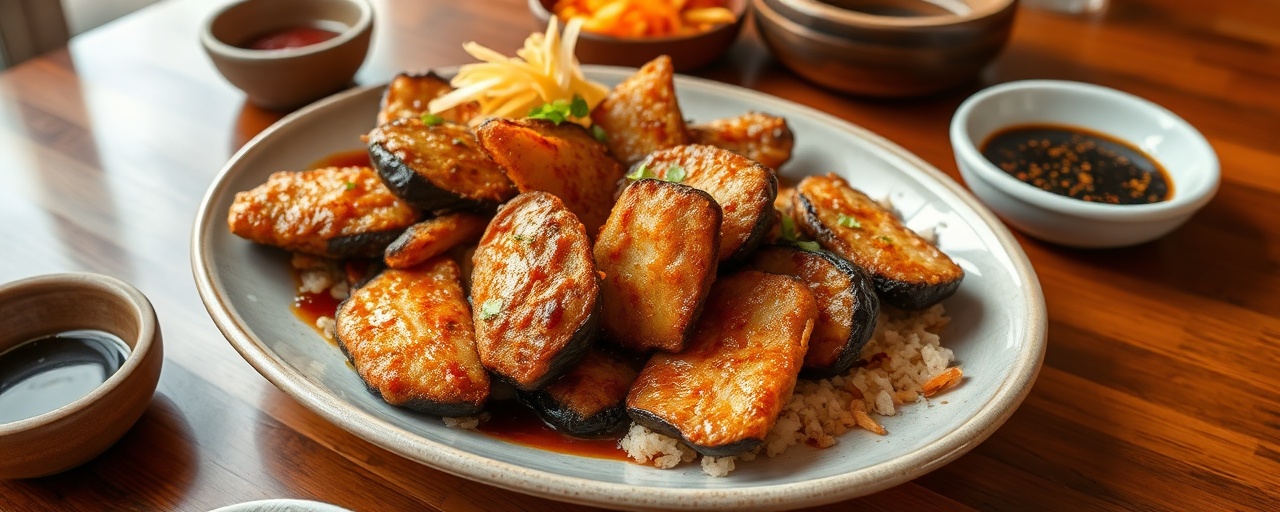 Crispy Korean Fried Eggplant with Spicy Soy Dressing (매콤가지튀김무침)