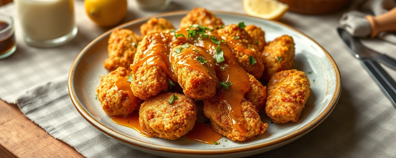 Crispy Lemongrass Buttermilk Fried Chicken Strips with Spicy Honey Drizzle