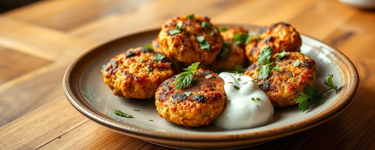 Crispy Mediterranean Chicken & Lemongrass Fritters with Zesty Tzatziki
