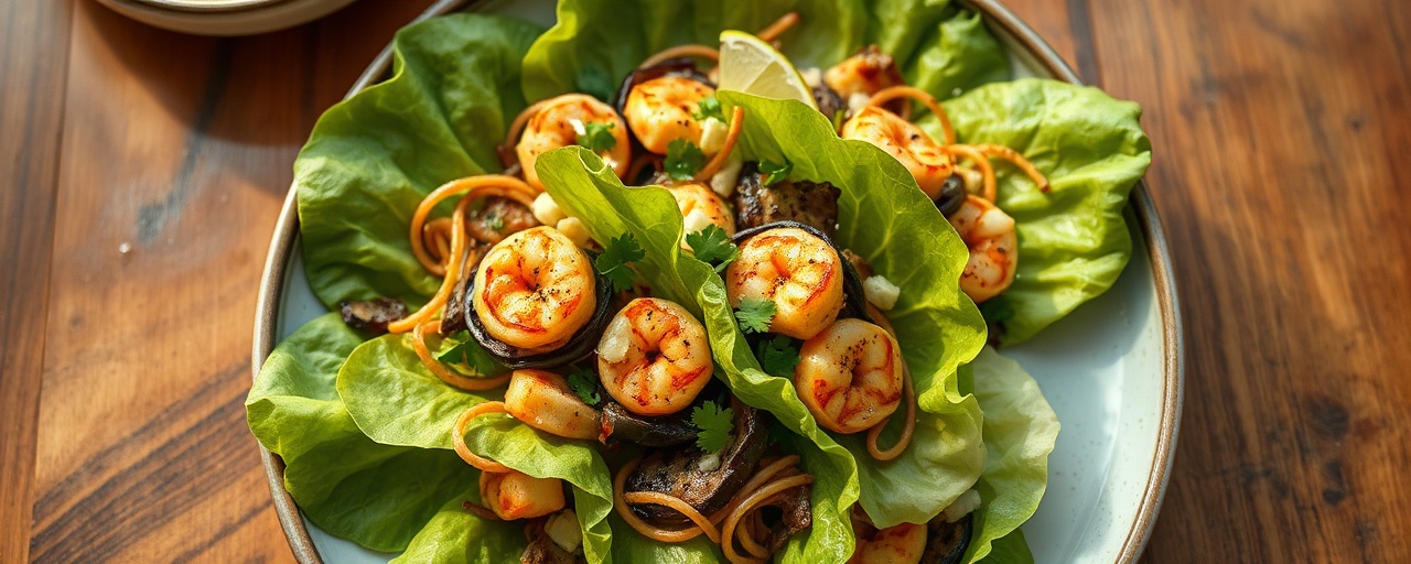 Cured Eggplant and Prawn Thai Lettuce Wraps