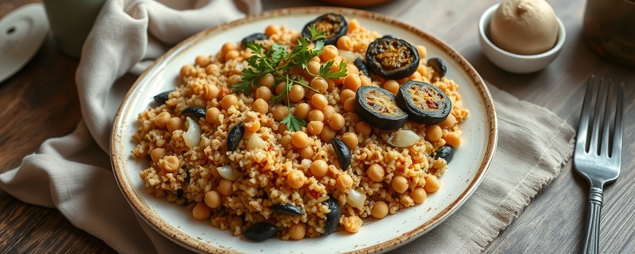 Cured Eggplant and Spiced Chickpea Pilaf