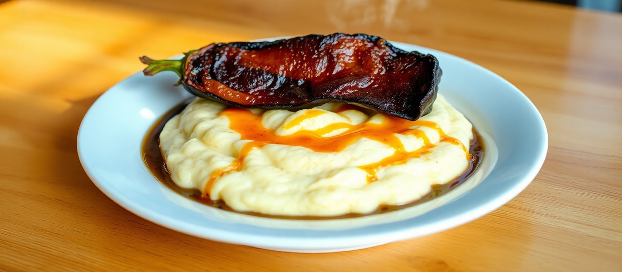 Cured Eggplant "Bacon" with Creamy Grits