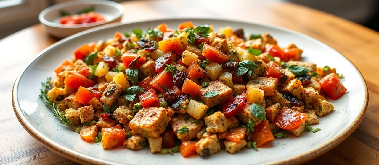 Cured Herb Tempeh with Mediterranean Relish