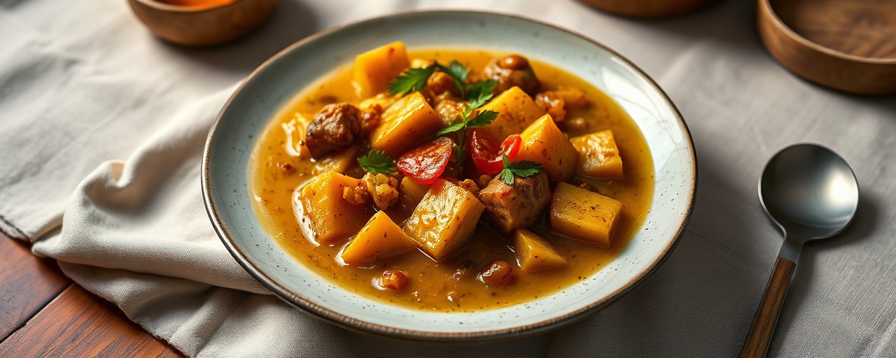 Cured Spiced Jackfruit and Plantain Stew