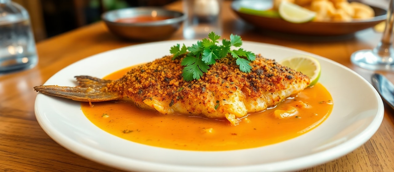 Deep-Fried Coconut Crusted Fish with Spicy Ambul Thiyal Gravy