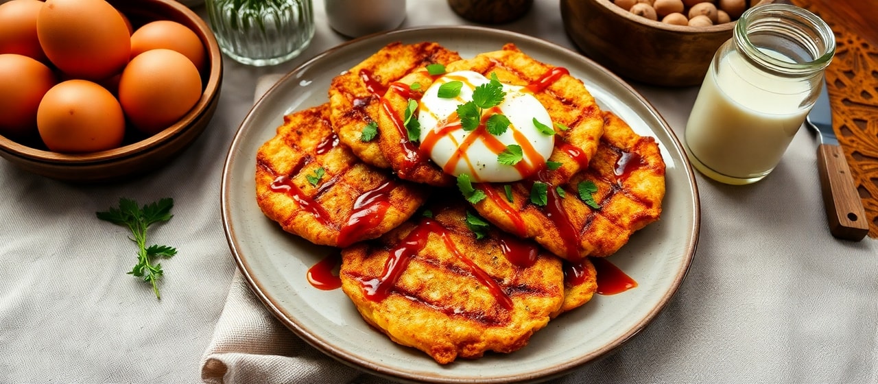 Deep-Fried Sourdough and Egg Fritters with Spicy Tamarind Drizzle