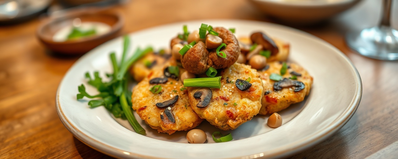 Deep-Fried Tahini Mushroom & Water Chestnut Fritters