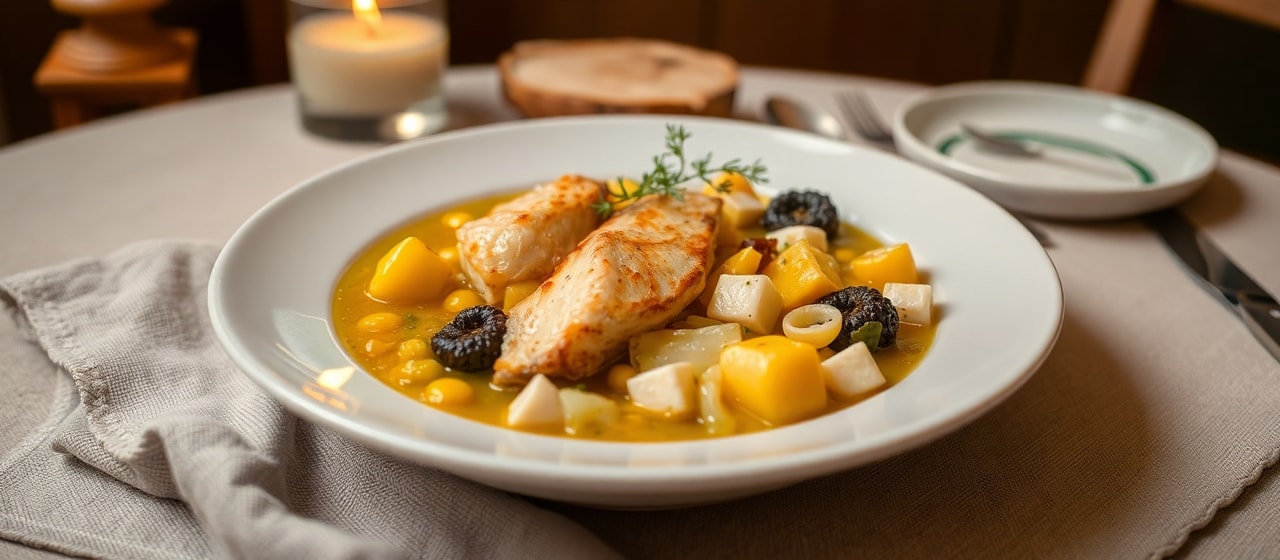 Dymnaya Treska i Tofu Gulayash s Kukuruza (Smoked Haddock and Tofu Stew with Corn)