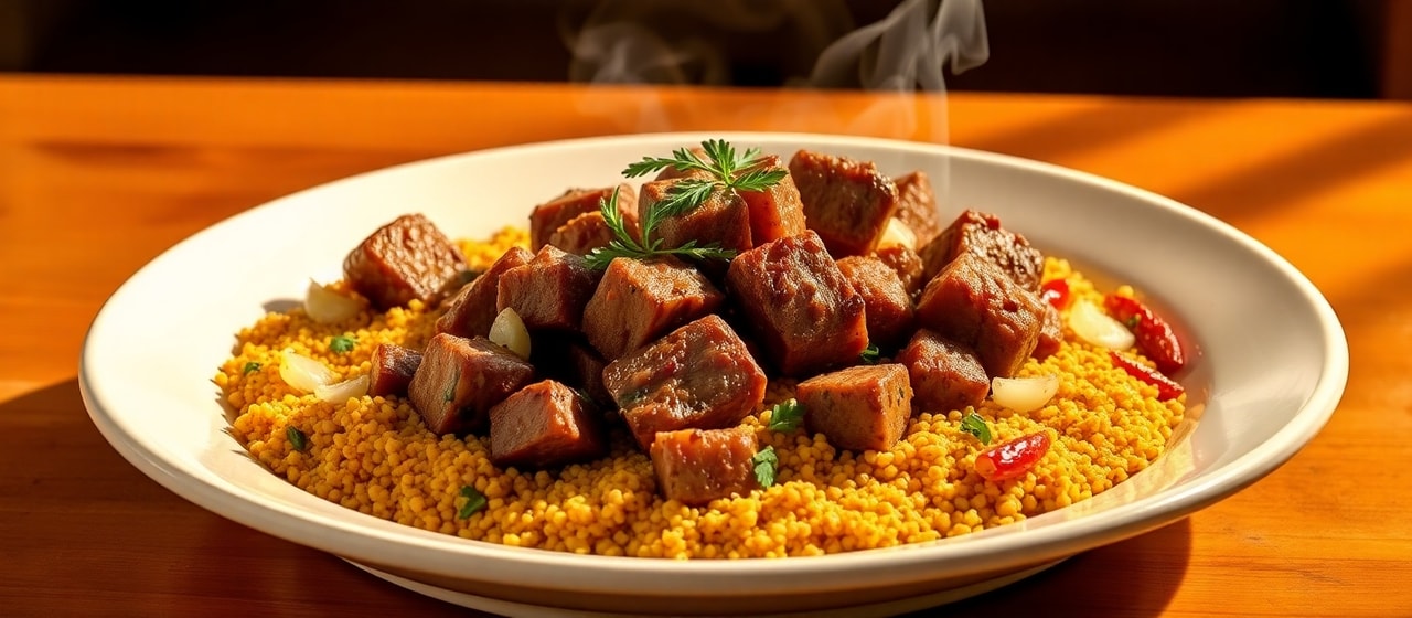 Egyptian Fire-Roasted Saffron Lamb with Herbed Freekeh