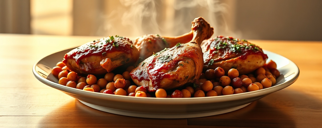 Egyptian Harissa-Roasted Chicken with Spiced Chickpeas