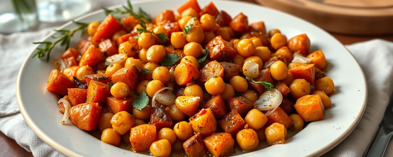Egyptian Spiced Sweet Potato and Chickpea Skillet