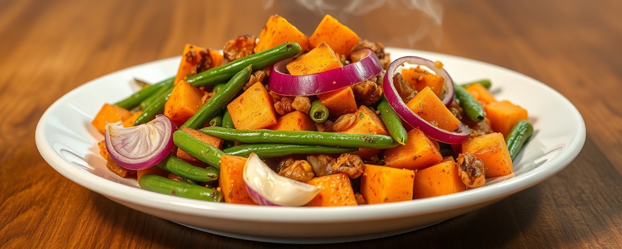 Egyptian Spiced Sweet Potato and Green Bean Stir-fry