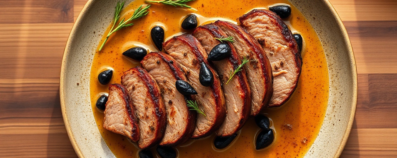 Fekete Fokhagymás Szűzérme (Grilled Pork Tenderloin with Black Garlic Marinade)