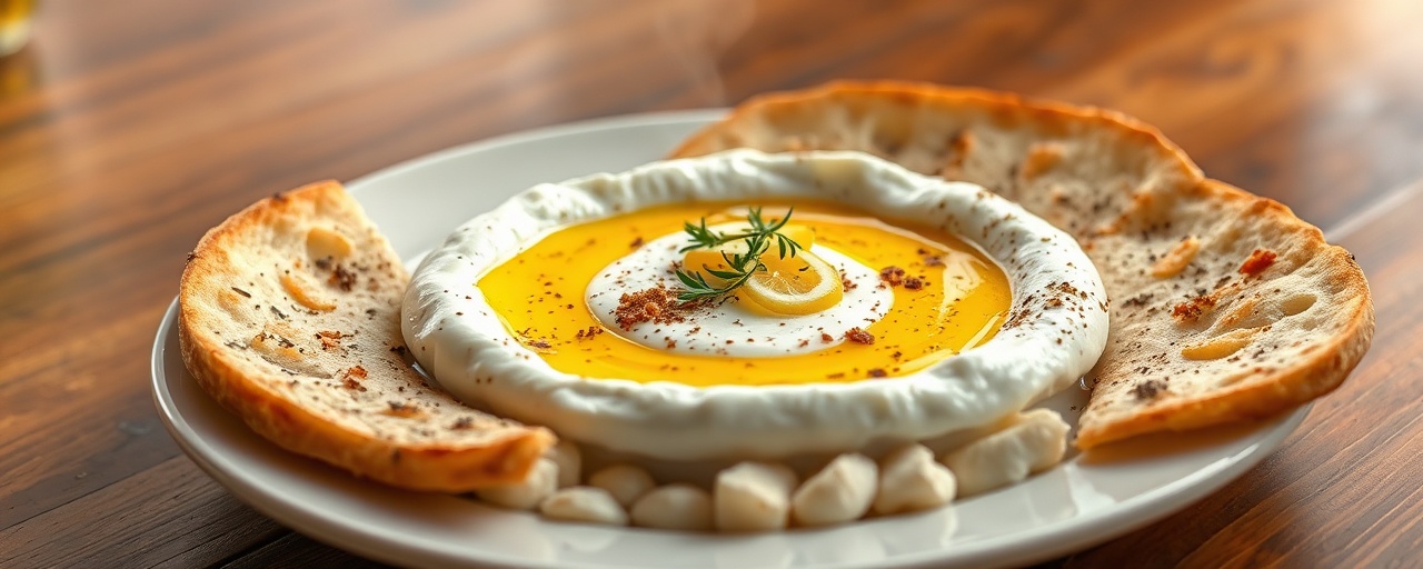 Fermented Labneh and Tahini Dip with Toasted Za'atar Flatbread