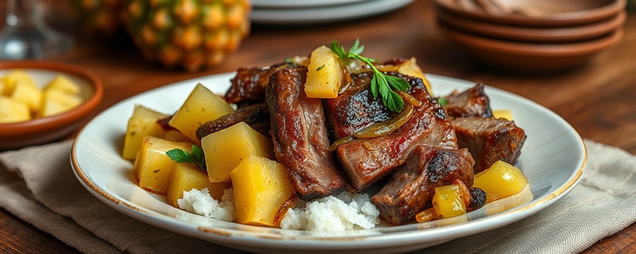 Fermented Pineapple-Ginger Hawaiian Short Ribs with Luau Leaf Reduction