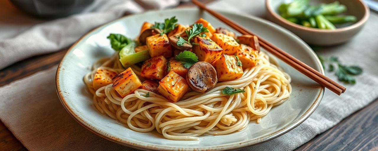 Fiery Garlic Tofu and Bok Choy Stir-fry with Udon Noodles