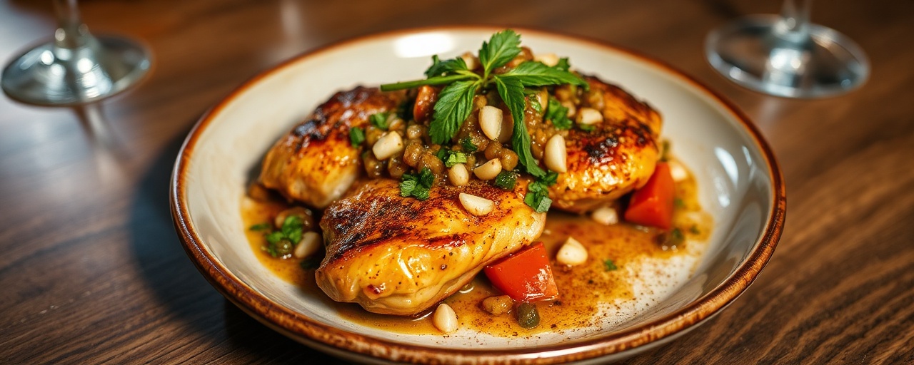 Fire-Roasted Cardamom Chicken with Poblano-Nopal Salsa