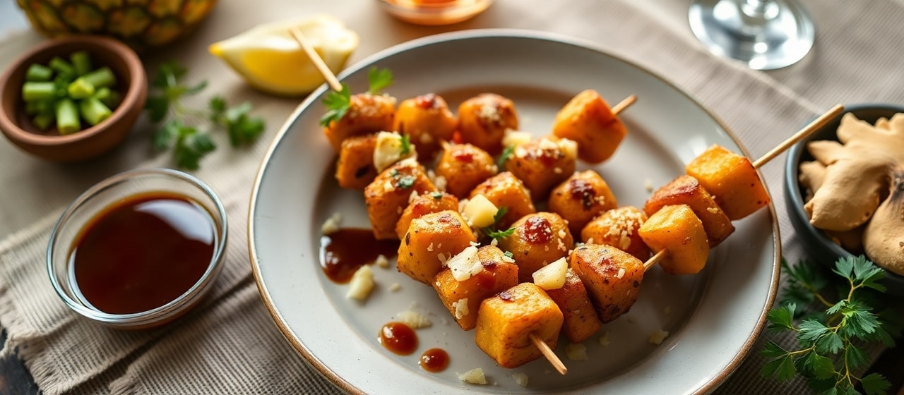 Fire-Roasted Chickpea & Pineapple Huli Huli Skewers