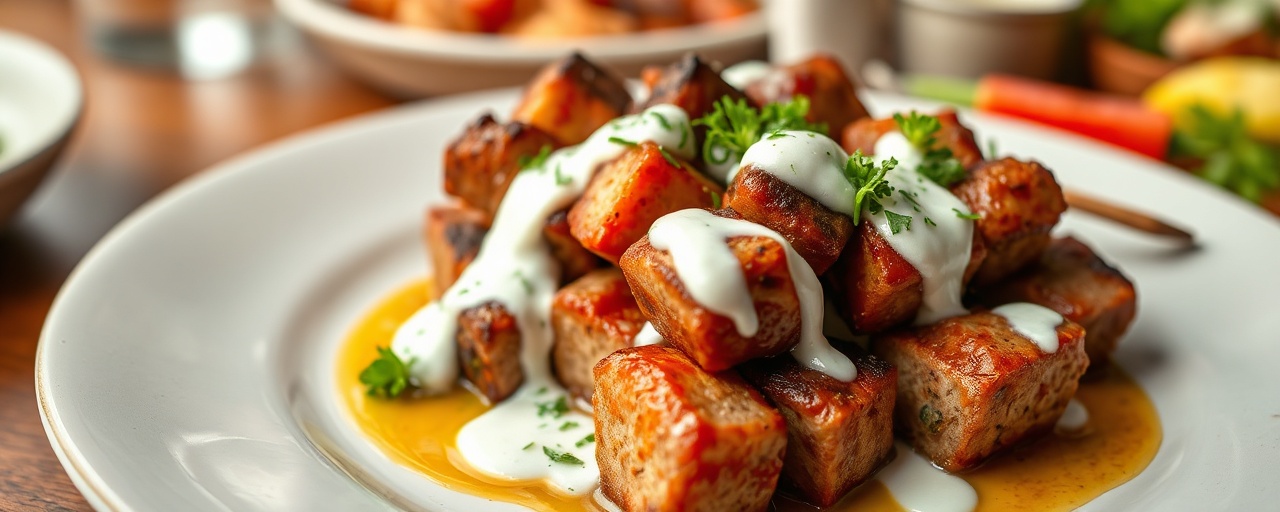 Fire-Roasted Gochujang Lamb Souvlaki with Feta-Dill Yogurt Drizzle