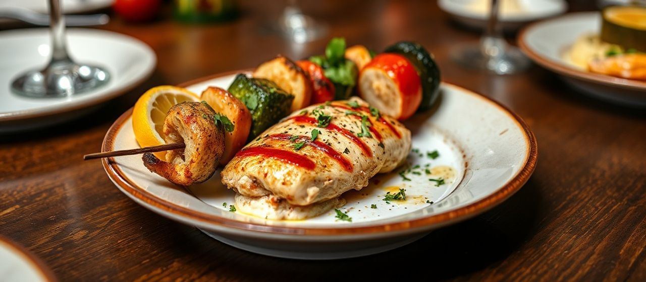 Fire-Roasted Harissa Miso Chicken and Vegetable Skewers