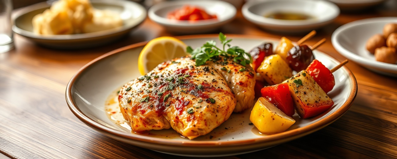 Fire-Roasted Harissa Miso Chicken and Vegetable Skewers