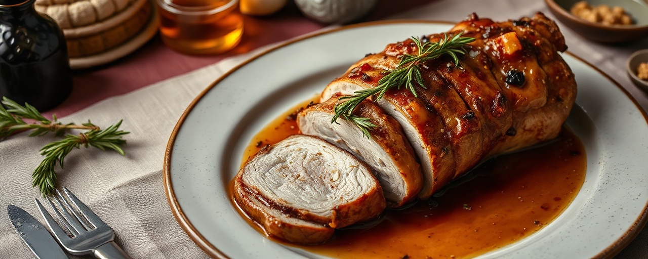 Fire-Roasted Scottish Pork Loin with Heather Honey and Smoked Tahini Glaze