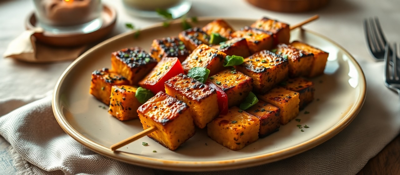 Fire-Roasted Smoky Tofu and Vegetable Skewers