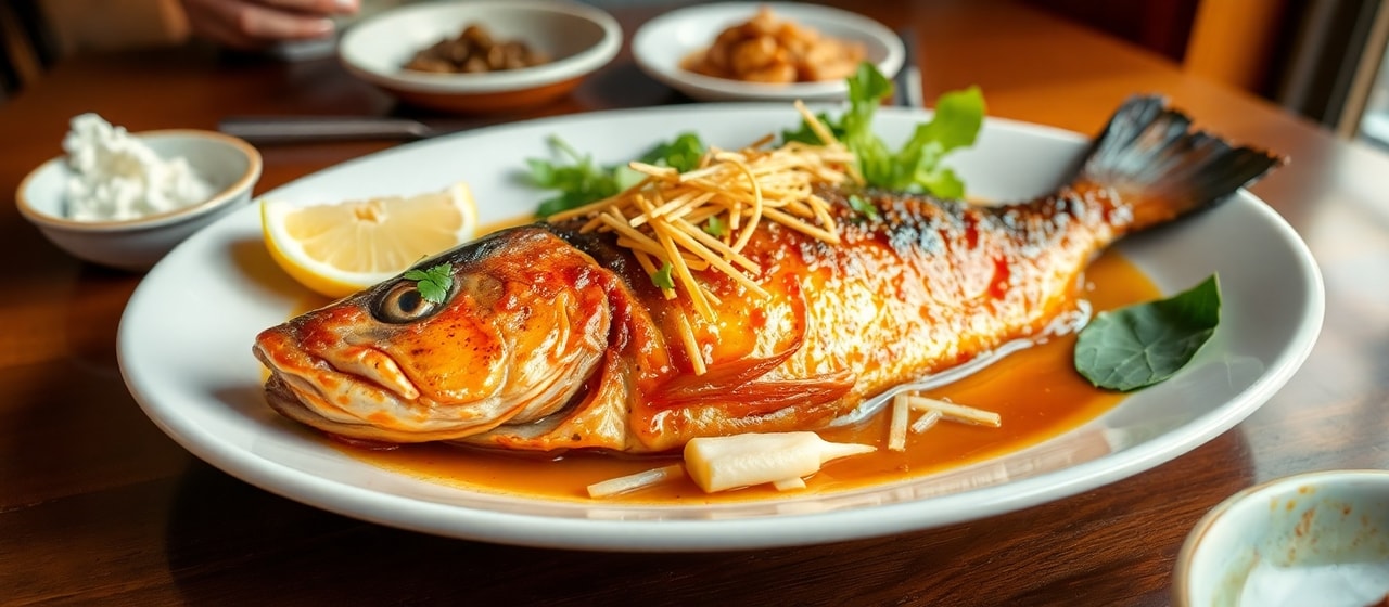 Fire-Roasted Trey Amok Glazed Fish