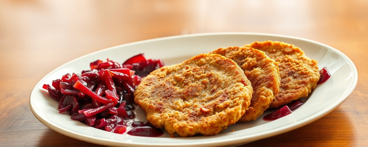 Flash-Fried German Pork Cutlets with Pomegranate-Braised Red Cabbage