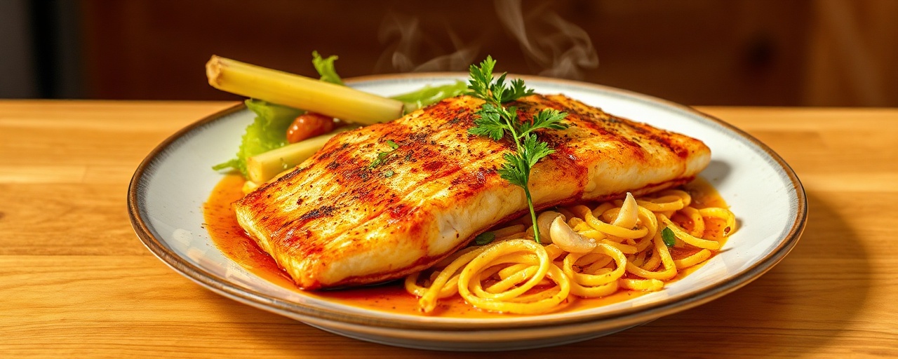 Flash-Fried Kingklip with Lemongrass-Peri-Peri Glaze and Samp Salad
