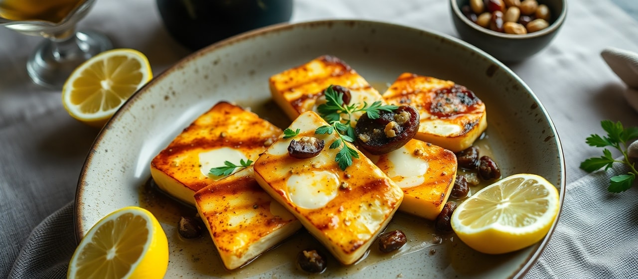 Flash-Fried Miso-Glazed Halloumi with Date & Walnut Relish