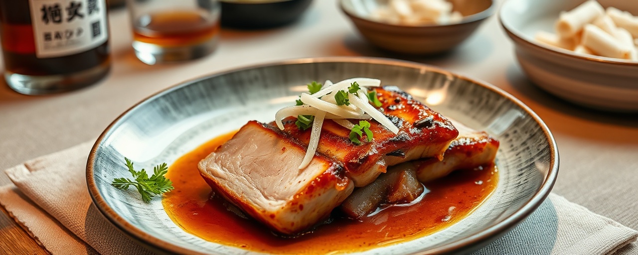Flash-Fried Miso-Glazed Pork Belly with Quick-Pickled Daikon