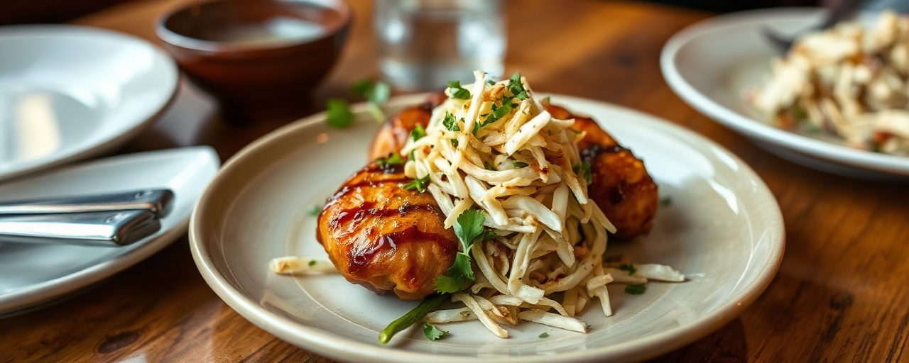 Flash-Fried Miso Honey Glazed Chicken Bites with Quick Collard Slaw