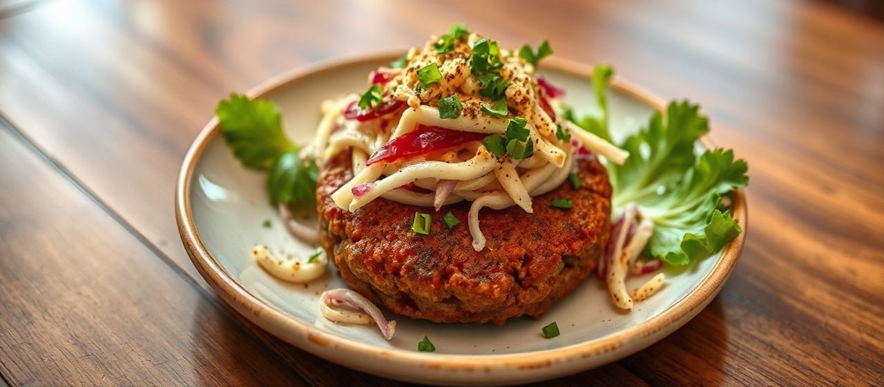 Flash-Fried Smoky Beef Patties with Tangy Tahini Slaw