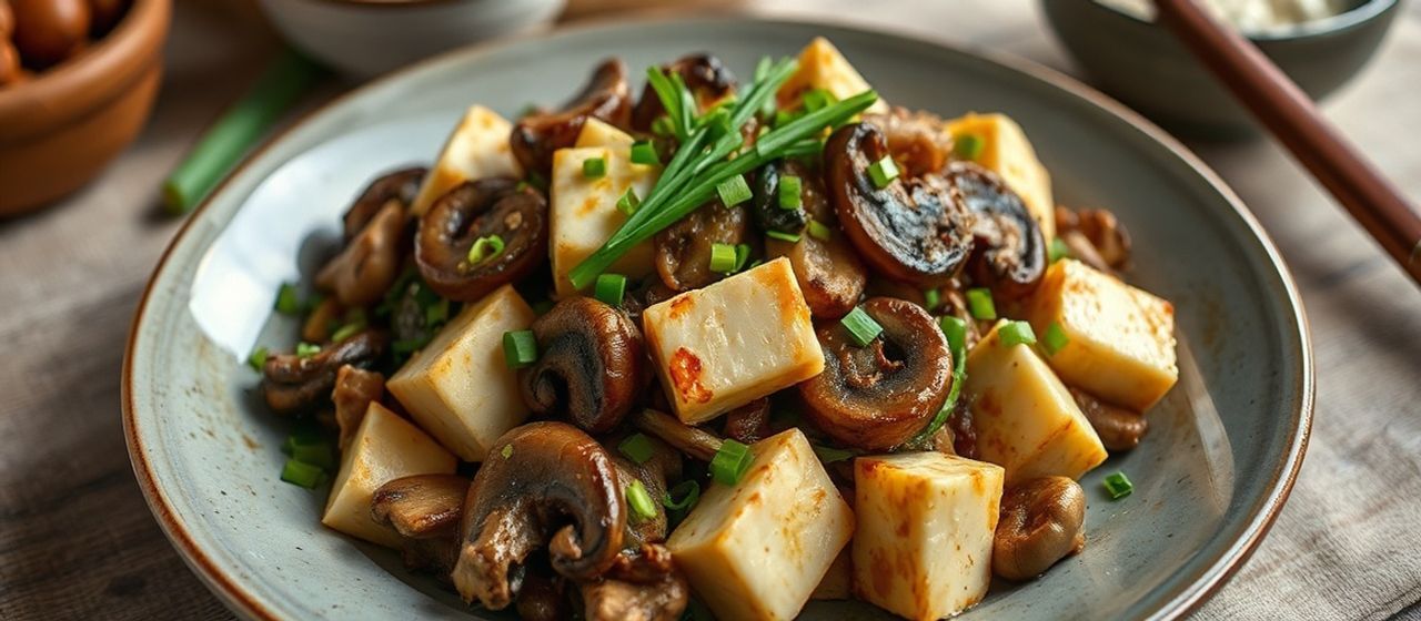 Fragrant Tofu and Mushroom Stir-fry with Garlic Chives