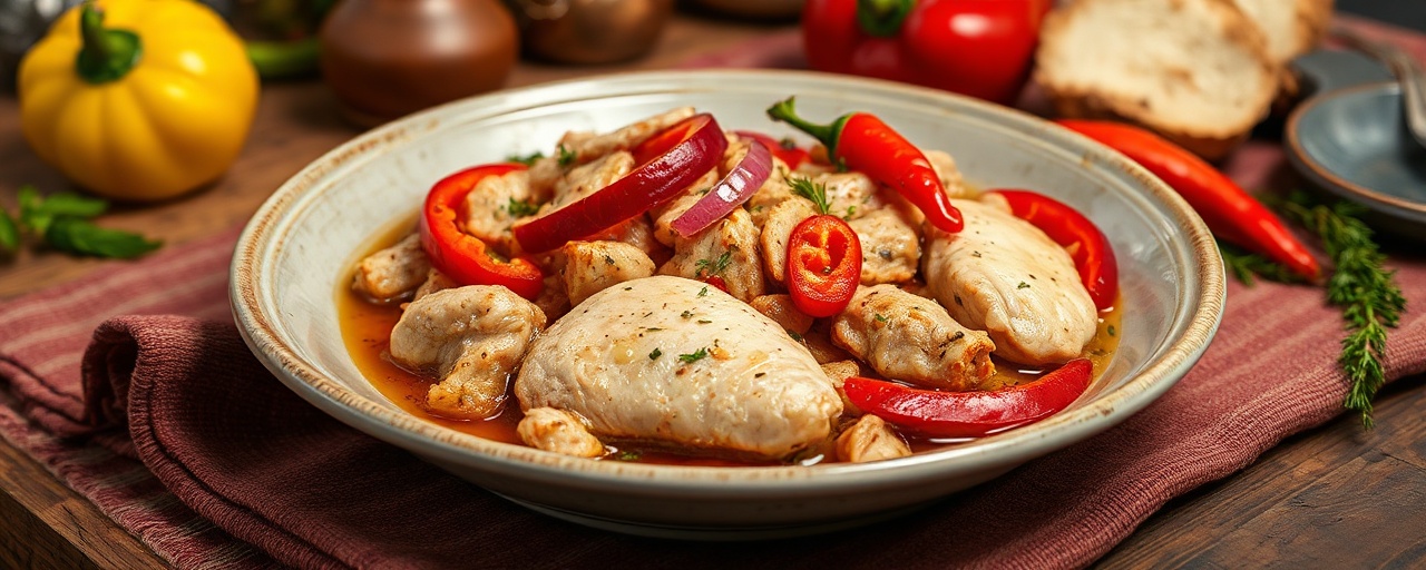 Frango Salteado com Romã e Pimenta Biquinho