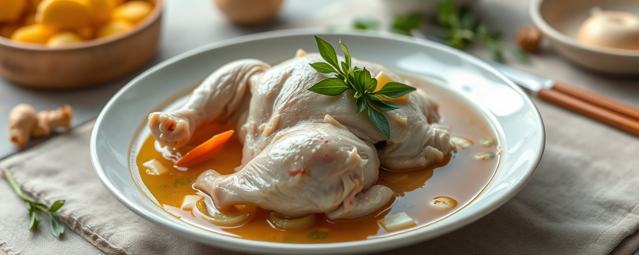 Gà Luộc Nước Gừng Hồi Hương (Poached Chicken with Star Anise and Ginger Broth)