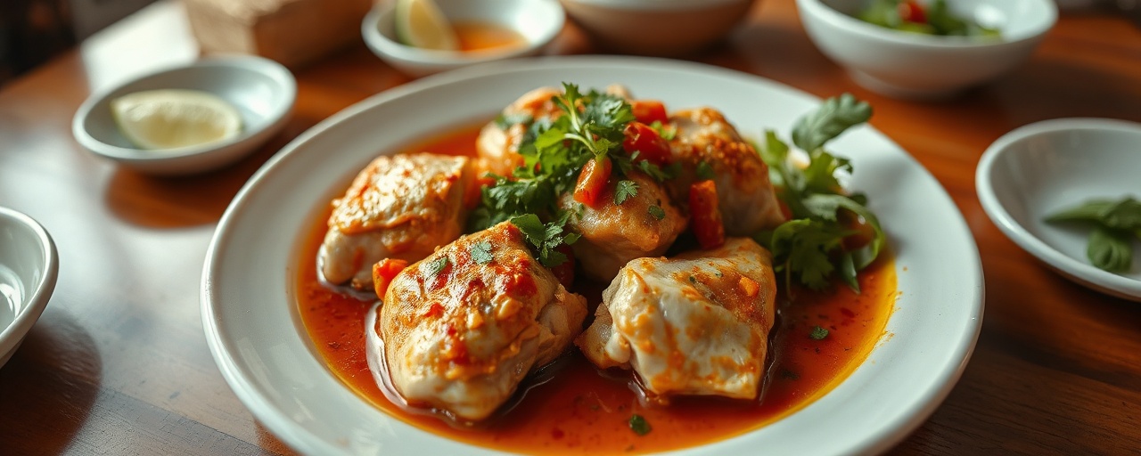 Ga Hấp Sốt Harissa Chanh (Steamed Chicken with Harissa-Lime Sauce)