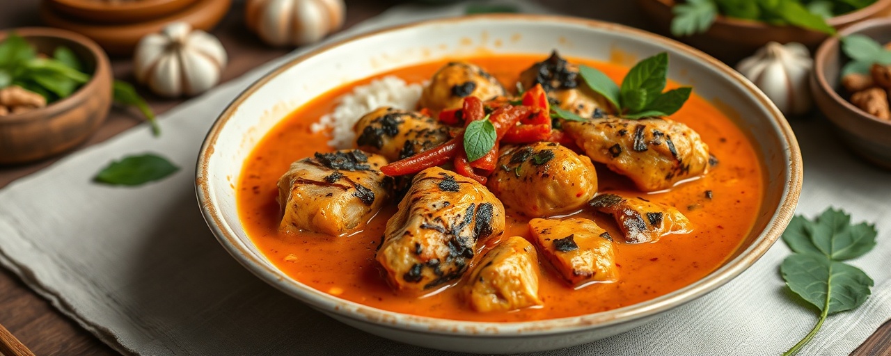 Gaeng Phet Gai Ob Mor Din Black Garlic
