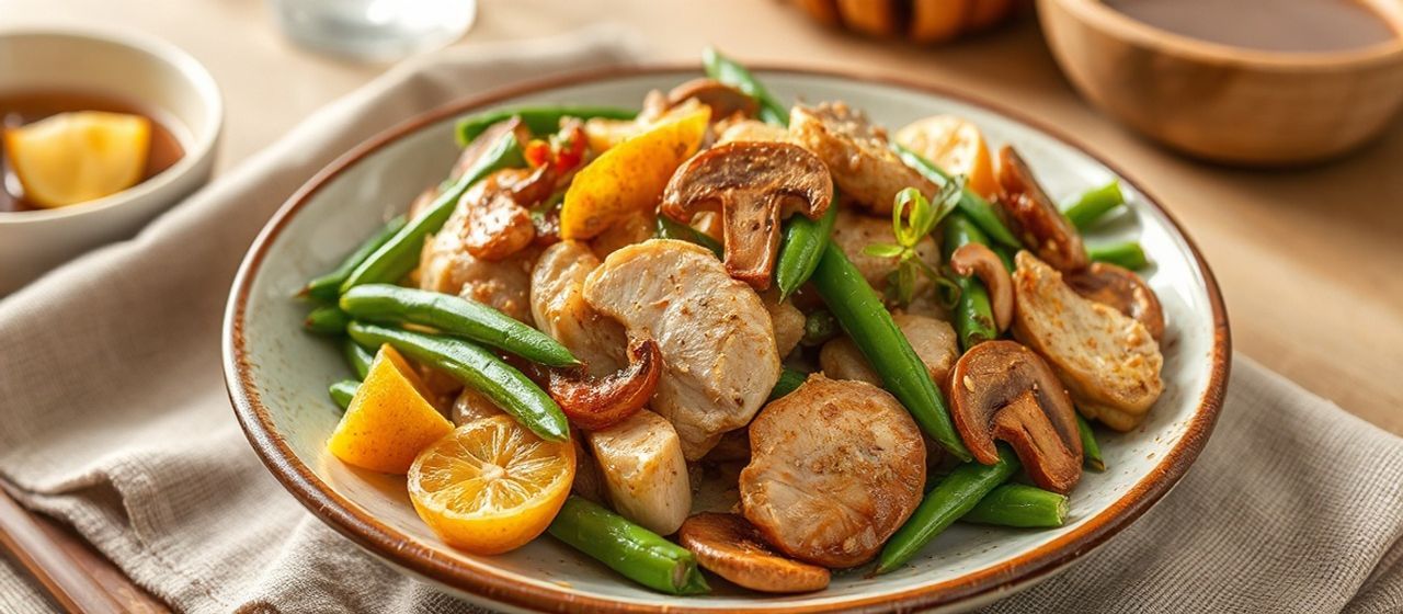 Gai Pad Manao Dong Hed Horm (Preserved Lemon Chicken & Mushroom Stir-fry)